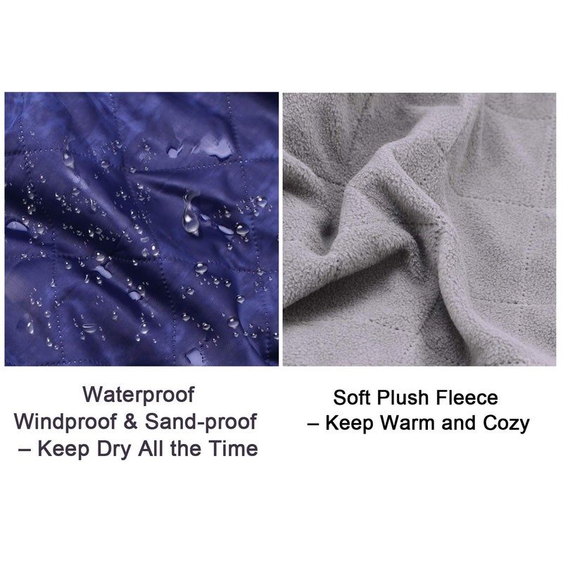 URPRO Waterproof Warm Fleece Outdoor Blanket Extra Large Lightweight Portable with Carry Bag for Stadium, Picnic, Camping, Beach, Dogs, Sofa Blue - Image 3